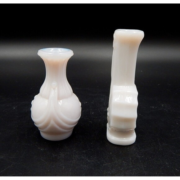Imperial Milk Glass Miniature Bud Vases Banjo & Draped Melon 3 Inch Dollhouse - Picture 2 of 6